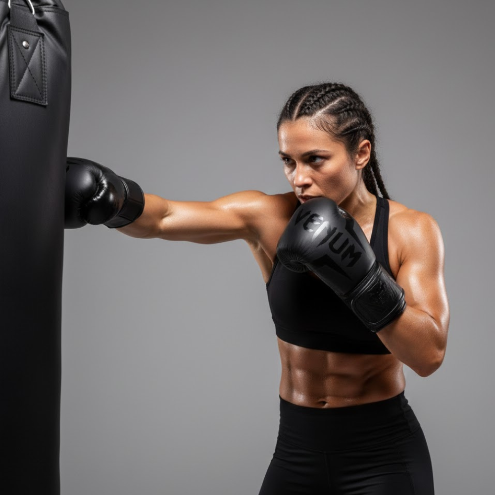 boxeuse-venum-full-black gants de boxe venum full black